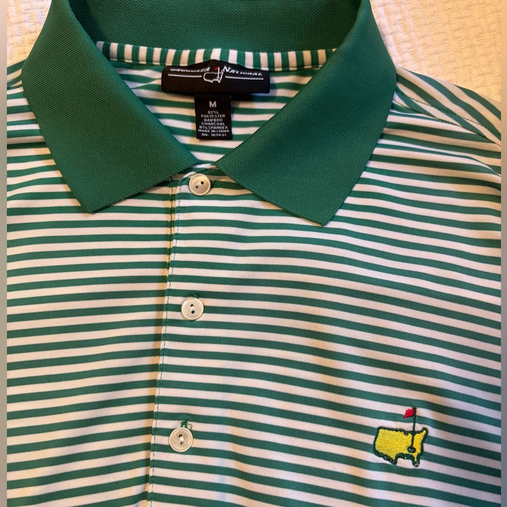 Green & White Striped Masters Golf Polo